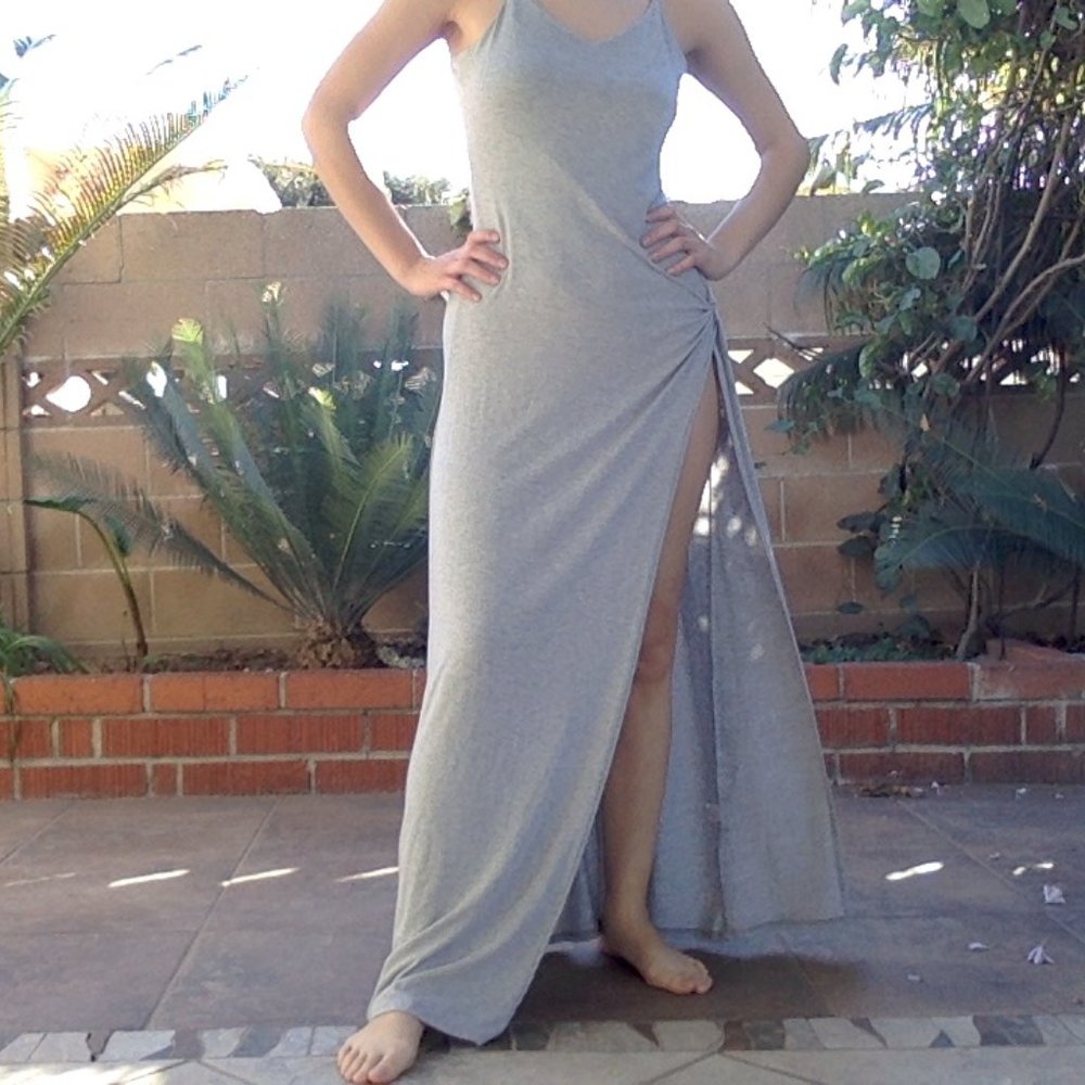 Missguided grey long maxi dress thin strap